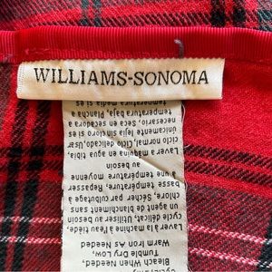 Williams Sonoma linen blend red plaid holiday very large rectangular tablecloth